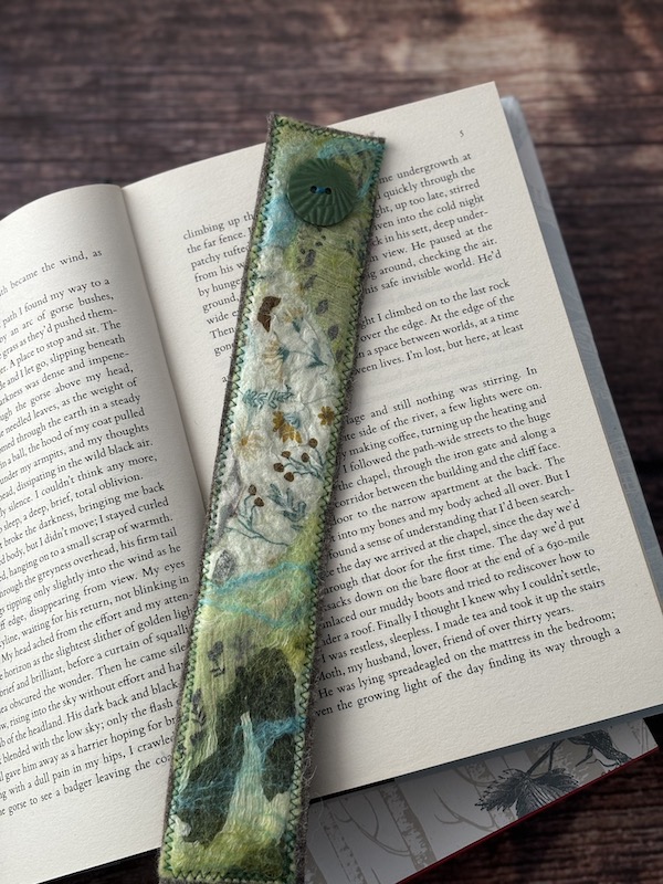 Nuno felted book mark (turquoise and green)