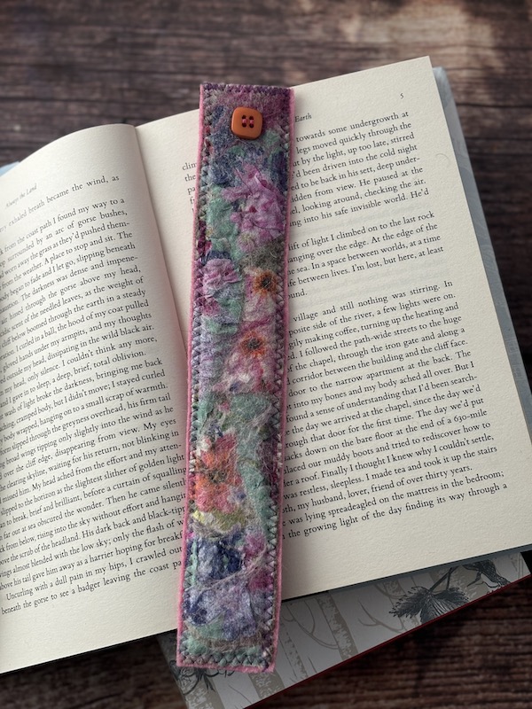 Hand felted book mark (pinks)
