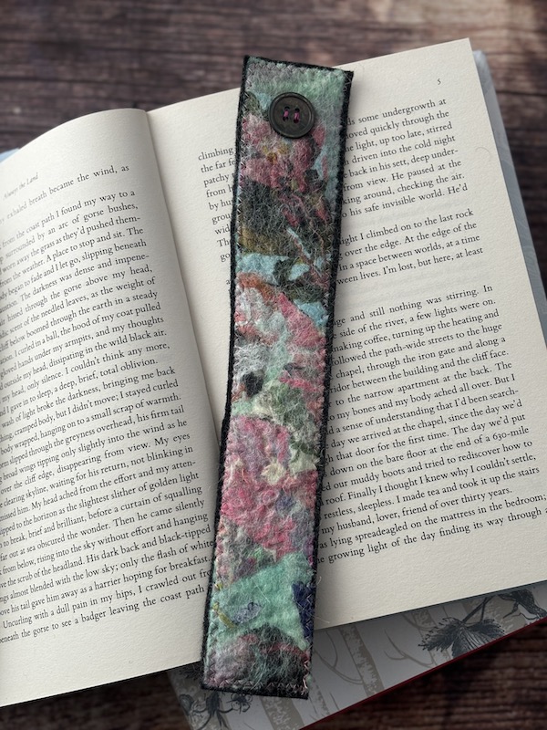 Nuno felted book mark (pink and green)